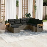 vidaXL Set canapele de grădină, 7 piese, cu perne, gri, poliratan 3259449
