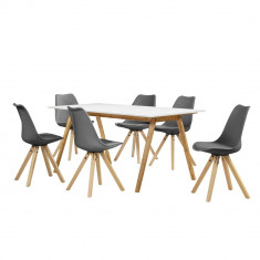 Masa de bucatarie/salon bambus design- 180 x 80 cm - cu 6 scaune gri foto