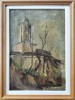 Tablou de V. Petrov-"Biserica veche", pictură &icirc;n ulei (1940), Religie, Impresionism
