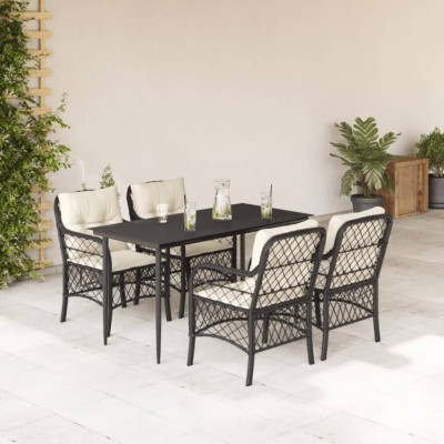 vidaXL Set mobilier de grădină cu perne, 5 piese, negru, poliratan 3212084 foto