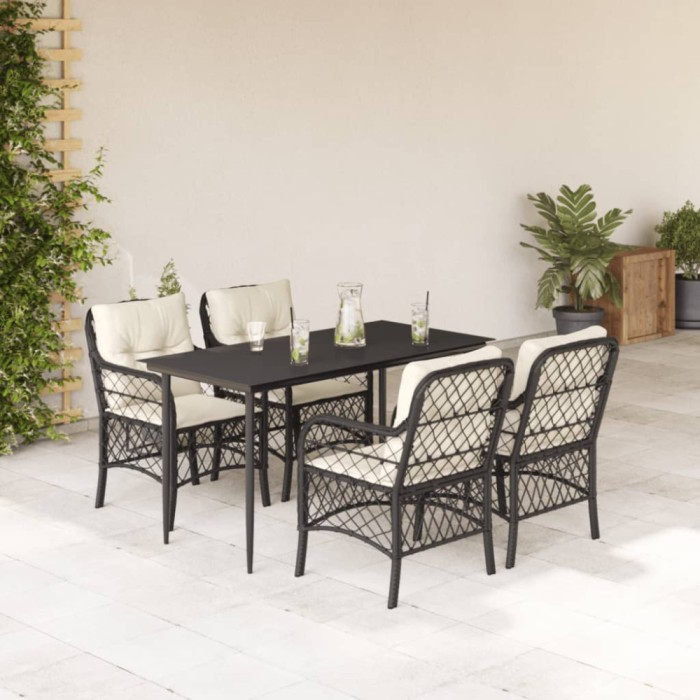 vidaXL Set mobilier de grădină cu perne, 5 piese, negru, poliratan 3212084