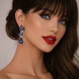 Cercei Lady Blue Night Picatura Auriu Albastru Zirconiu Eleganti Bijuterii Femei