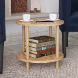 Masa laterala rotunda Ves 49x42 cm cu polita, aspect lemn