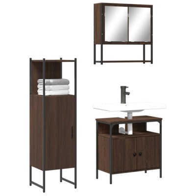 vidaXL Set mobilier de baie, 3 piese, stejar maro, lemn prelucrat 3214699 foto