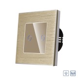 Cumpara ieftin Intrerupator dublu cu variator touch RF433, sticla si aluminiu auriu
