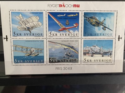 PC49 - Suedia 2001 Istoria Aviatiei, Bloc MNH, 6v foto