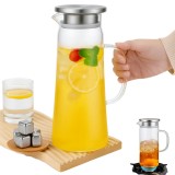 Carafa din sticla borosilicata 1,2 L Koken, Calitate Premium, capac din inox, pentru apa, sucuri, limonada, termorezistenta de la -20&deg;C pana la +150&deg;C