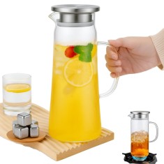 Carafa din sticla borosilicata 1,2 L Koken, Calitate Premium, capac din inox, pentru apa, sucuri, limonada, termorezistenta de la -20&deg;C pana la +150&deg;C