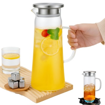 Carafa din sticla borosilicata 1,2 L Koken, Calitate Premium, capac din inox, pentru apa, sucuri, limonada, termorezistenta de la -20&amp;deg;C pana la +150&amp;deg;C foto