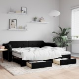 Cumpara ieftin Pat de zi cu extensie și sertare, negru, 90x200 cm, textil