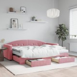 Cumpara ieftin Gossi pat de zi cu extensie si sertare, roz, 80x200 cm, catifea
