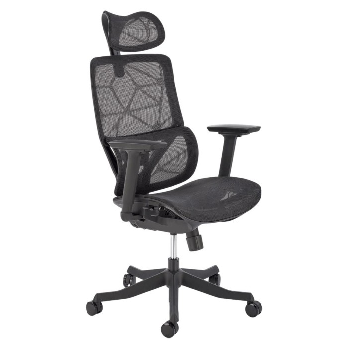 Scaun directorial HM Osvaldo, mesh, mecanism multiblock, cotiere ajustabile, suport lombar reglabil, 120 kg, negru