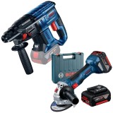 Bosch GBH 180-LI + GWS 180-LI - Rotopercutor SDS-Plus 2 J + Polizor unghiular cu 2 acumulatori Li-Ion 18 V 4 Ah 125 mm valiza plastic