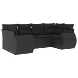 Set mobilier de gradina cu perne, 6 piese, negru, poliratan