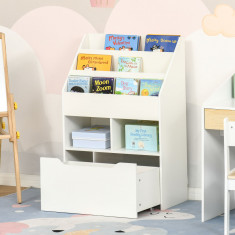 HOMCOM Biblioteca pentru Copii cu mai Multe Rafturi Suport de Organizare cu Sertar de Depozitare pentru Carti pentru Dormitor sau Camera de Joaca, Alb foto