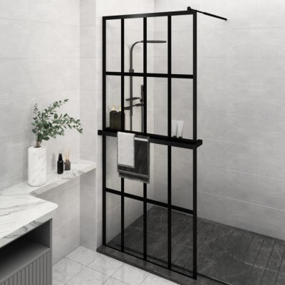 vidaXL Paravan duș walk-in cu raft negru 90x195 cm sticlă ESG/aluminiu foto