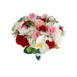 Buchet mediu personalizabil cu trandafiri, orhidee, hortensie si verdeata (Alb, Rosu, Roz)