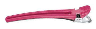 Clips profesional din plastic si aluminiu cromat culoare roz 10 buc