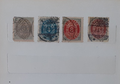 Timbre Vechi Danemarca 1875 - 4 Valori Stampilate (VEZI DESCRIEREA) foto