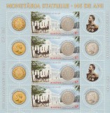 ROMANIA 2015 LP 2068 e 145 DE ANI DE LA INAUGURAREA MONETARIEI STATULUI MINICOALA DE 4 TIMBRE SI 8 VINIETE MNH NESTAMPILATA, Nestampilat
