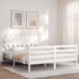 Cumpara ieftin Cadru de pat cu tăblie, alb, 160x200 cm, lemn masiv