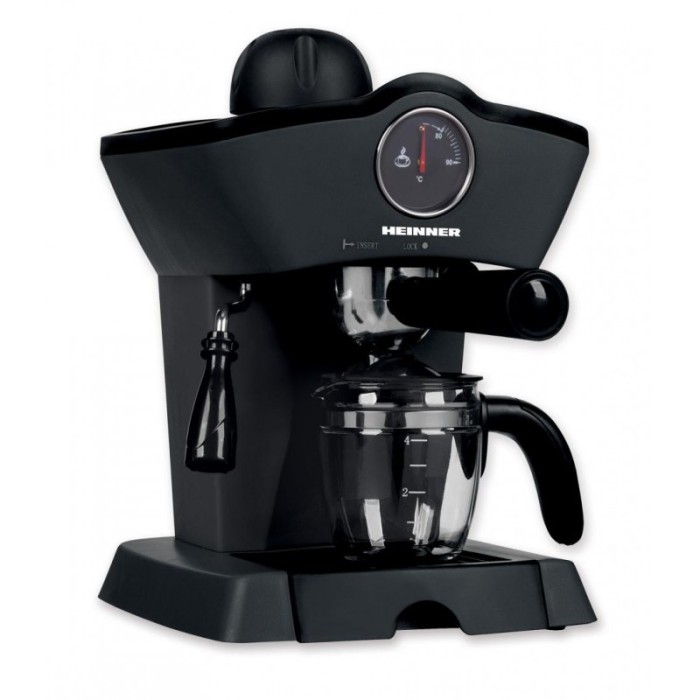 Espressor manual Retro effect Heinner, 800 W, 3.5 bari, 250 ml, control mecanic, cana sticla, Negru