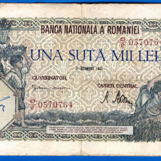 (58) BANCNOTA ROMANIA - 100.000 LEI 1946 (21 OCTOMBRIE 1946), FILIGRAN ORIZONTAL