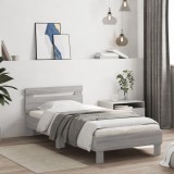 VidaXL Cadru de pat cu tăblie, gri sonoma, 90x200 cm, lemn prelucrat