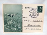 Carte Poștală Germania Reich 1937 Aviație Avion Junkers Ju 52 Imprimeu Fix Marca 6 Pfennig Ștampilă Specială Circulată Istoric - A0021