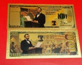 SUA - 100 DOLARI 2026 - BANCNOTA COMEMORATIVA SUVENIR / DECORATIVA DIN POLIMER (PLASTIC) PLACATA CU AUR DE 24K