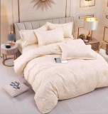 Cumpara ieftin Lenjerie pat dublu,bumbac finet,6 piese,cearceaf cu elastic,crem cu motiv floral-A785