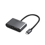 Convertor USB-C la HDMI si VGA (compatibil cu Thunderbolt 3 Port)-Culoare Negru