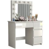Cumpara ieftin Masa de toaleta/machiaj, alb, sertare lucioase, cu oglinda si LED-uri, Irina, 94x43x141 cm, Artool