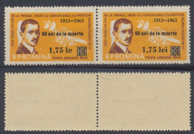 1961 ROMANIA supratipar aviatie Aurel Vlaicu eroare le &amp;icirc;n loc de lei pereche MNH foto
