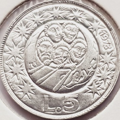2714 San Marino 5 Lire 1973 Peace km 24 foto