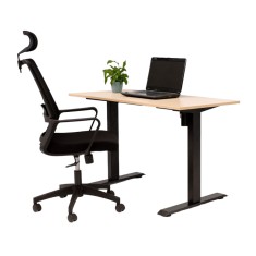 Birou electric LiftUp, inaltime reglabila, controler sus/jos, 1 motor, cadru negru, blat crem 160x80 cm, nou