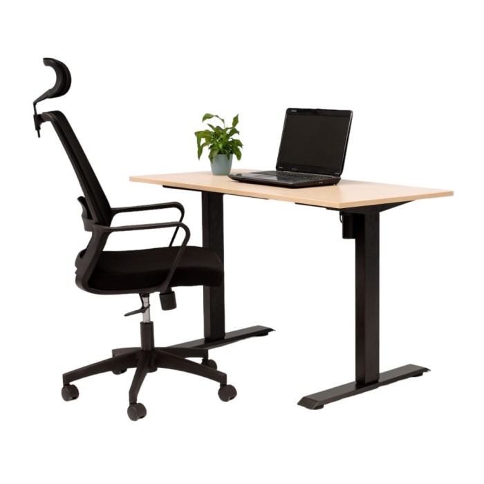 Birou electric LiftUp, inaltime reglabila, controler sus/jos, 1 motor, cadru negru, blat crem 160x80 cm, nou