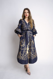 Rochie maxi bleumarin cu broderie cu model traditional Selena Navy, L, M, S, XL, XS, Ivana