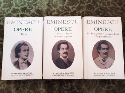 Mihai Eminescu - Opere, volumele 1, 2, 3 (Academia Romana) EDITIE DE LUX foto