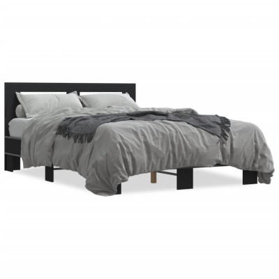 vidaXL Cadru de pat, negru, 135x190 cm, lemn prelucrat și metal foto