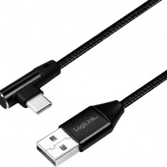 Cablu USB 2.0 A mufa - USB Type C mufa in unghi 1m negru LOGILINK CU0138