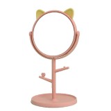 Oglina cosmetica cu picior, flippy, hd, rotire 360 grade, 15 cm diametru, suport bijuterii baza rotunda + 2 brate, model cu urechi, 31 x 14.5 x 15 cm,