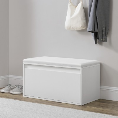 Banca cu sertar pentru pantofi Degerfors W 80 x 39 x 45 cm PAL alb [en.casa] HausGarden Leisure foto