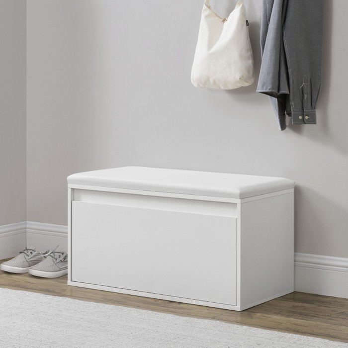 Banca cu sertar pentru pantofi Degerfors W 80 x 39 x 45 cm PAL alb [en.casa] HausGarden Leisure