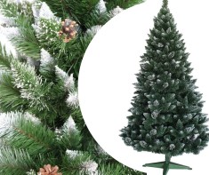 Brad de craciun artificial cu conuri si varfuri albe, din PVC, 220cm, suport inclus(Brazi) foto