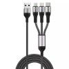 Cablu incarcare 3 in 1, PRESTIGE CHARGE&reg;, pentru Iphone, Samsung, Huawei, 15WA, USB la USB-C, LIGHTNING, MICRO USB, TYPE C, 1.2m, negru
