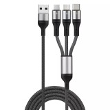 Cablu incarcare 3 in 1, PRESTIGE CHARGE&reg;, pentru Iphone, Samsung, Huawei, 15WA, USB la USB-C, LIGHTNING, MICRO USB, TYPE C, 1.2m, negru