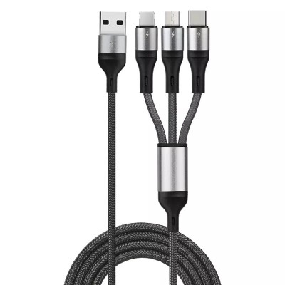 Cablu incarcare 3 in 1, PRESTIGE CHARGE&amp;reg;, pentru Iphone, Samsung, Huawei, 15WA, USB la USB-C, LIGHTNING, MICRO USB, TYPE C, 1.2m, negru foto
