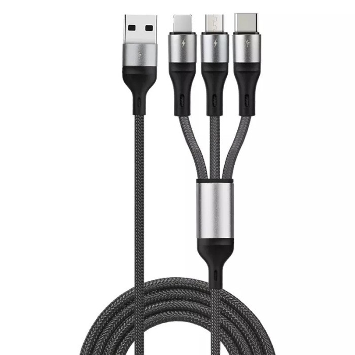 Cablu incarcare 3 in 1, PRESTIGE CHARGE&reg;, pentru Iphone, Samsung, Huawei, 15WA, USB la USB-C, LIGHTNING, MICRO USB, TYPE C, 1.2m, negru