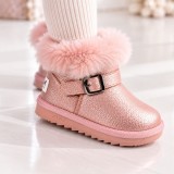 Cumpara ieftin Cizme roz sidefat pentru fetite cu catarama, Superbaby, Model Pufy, Piele